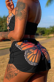 Black Fashion Casual Butterfly Print Boot Tube Top Shorts Two Piece JC7059-2
