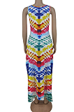 Yellow Fashion Tie Dye Positioning Print Tank Dress ZDD31151-1
