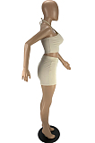 Cream White Fashion Sexy Pure Color Halter Neck Backless Shorts Two Piece LYY9308-2