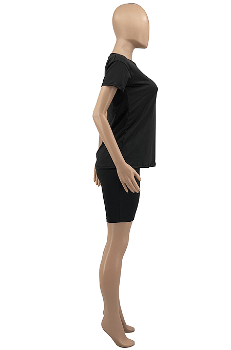 Black Summer Short Sleeve Hollow Out Kink Shorts Sports Sets YYF8229-1
