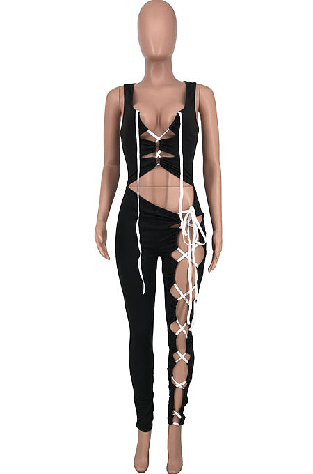 Black Sexy Sleeveless Bind Tank Bodycon Jumpsuits HG129-1
