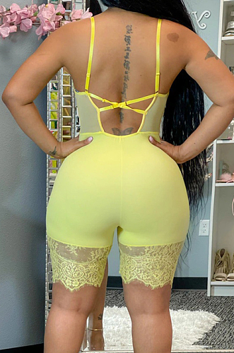 Yellow Euramerican Corset Cartilage Sling Lace Fashion Sexy Romper Shorts QZ5250-3