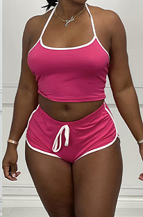 Red Summer Pure Color Sleeveless Tank Shorts Two Piece OQ012-2