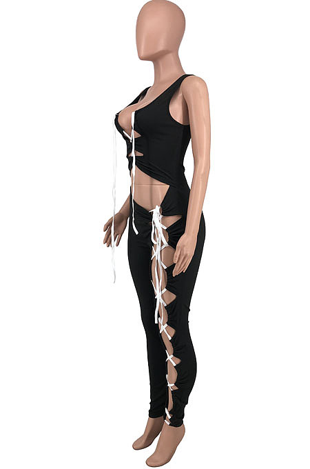 Black Sexy Sleeveless Bind Tank Bodycon Jumpsuits HG129-1