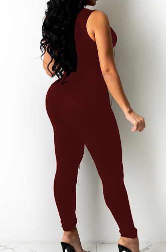 Wine Red Sexy Sleeveless Bind Tank Bodycon Jumpsuits HG129-3
