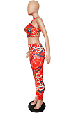 Red Sexy Digital Print Slim Fit Tank Long Pants Two Piece Tank Back Have Zipper LS6117-2