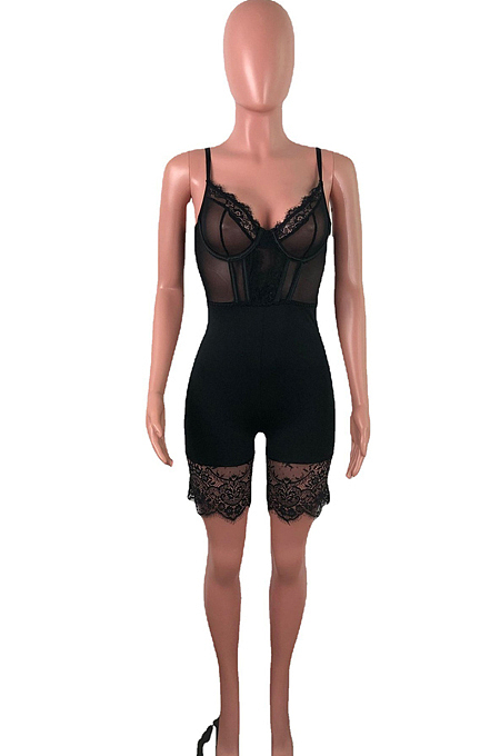 Black Euramerican Corset Cartilage Sling Lace Fashion Sexy Romper Shorts QZ5250-1