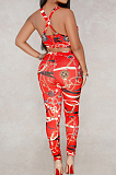 Red Sexy Digital Print Slim Fit Tank Long Pants Two Piece Tank Back Have Zipper LS6117-2