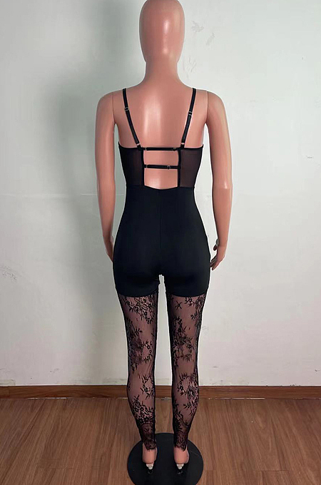 Black Fashion Corset Cartilage Lace Eyelash Edge Sexy Sling jumpsuit QZ5259