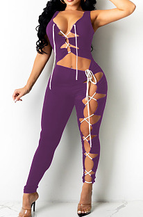 Purple Sexy Sleeveless Bind Tank Bodycon Jumpsuits HG129-5