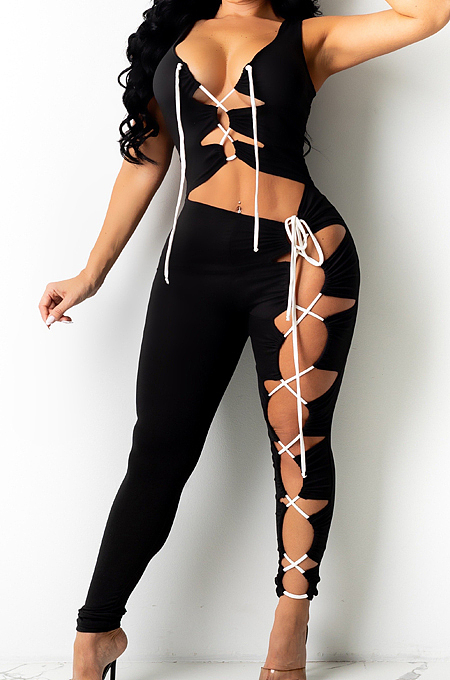 Black Sexy Sleeveless Bind Tank Bodycon Jumpsuits HG129-1