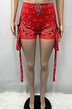 Red Euramerican Women Positioning Printing Mini Shorts Q895-1