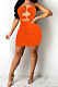 Orange  Red Women Sexy Bandage Backless Mini Dress FFE164-2