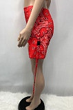Red Euramerican Women Positioning Printing Mini Shorts Q895-1
