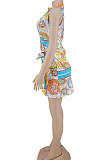 Sky Blue Euramerican Women Sexy Colorful Printing Bandage Mini Dress  AYW1009