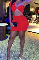 Red Women Sexy Tight Pure Color One Shoulder Backless Mini Dress  FFE161-1