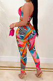 Pink Euramerican Women Bandage Printing Spliced Bodycon Jumpsuits CY1339