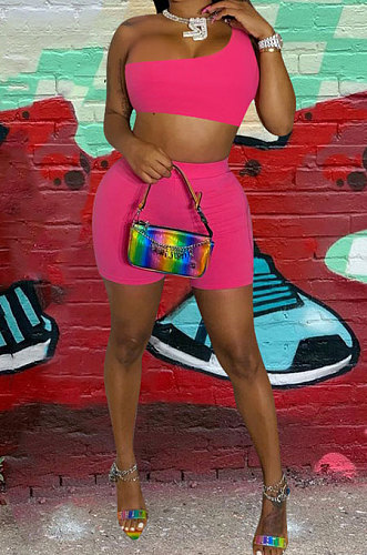 Rose Red Euramerican Women Sexy Pure Color Off Shoulder Shorts Sets FFE157