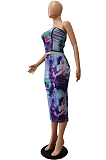 Blue Sexy Boot Tube Top A Word Shoulder Positioning Printing A Line Skirt Two Piece CM2143-3