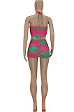 Rose Red Euramerican Women Fashion Printing Bandage Mini Dress FFE162-1