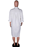 White Fashion Casual Shirt Dress Does Not Contain The Belt BS1275-1