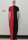 Black Euramerican Spliced Loose Round Neck Short Sleeve Irregularity Dress ALS260-1