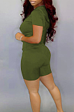 Army Green Casual Hoodie Zipper Short Sleeve Shorts Sports Sets BS1276-7