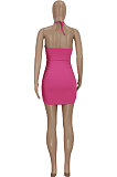 Rose Red Women Sexy Bandage Backless Mini Dress FFE164-1
