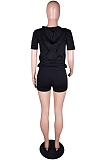 Black Casual Hoodie Zipper Short Sleeve Shorts Sports Sets BS1276-1