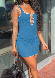 Sky Blue Casual Pit Bar Slim Fitting Tank Shorts Sports Sets ALS258-2