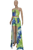Green Euramerican Women Trendy Printing Long Skirts Sets FFE165