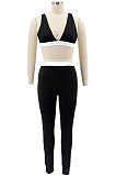 Black Euramerican Women Pure Color Condole Belt Elastic Force Casual Sport Pants Sets KZ2119-4