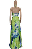 Green Euramerican Women Trendy Printing Long Skirts Sets FFE165