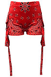 Red Euramerican Women Positioning Printing Mini Shorts Q895-1