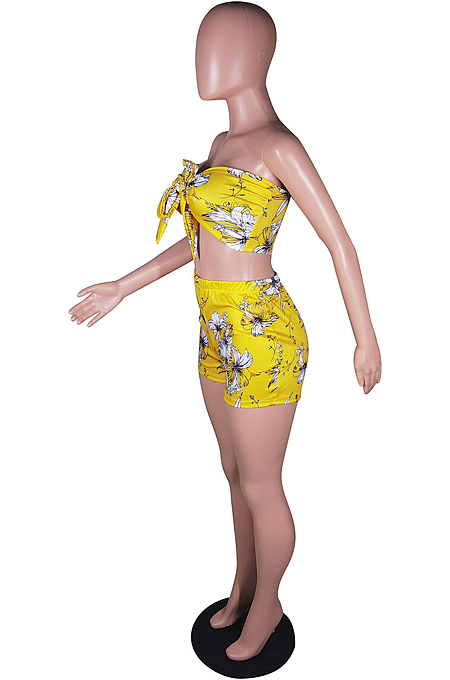 Yellow Sexy Fashion Printing Boot Tube Top Shorts Two Piece BS1277-1 