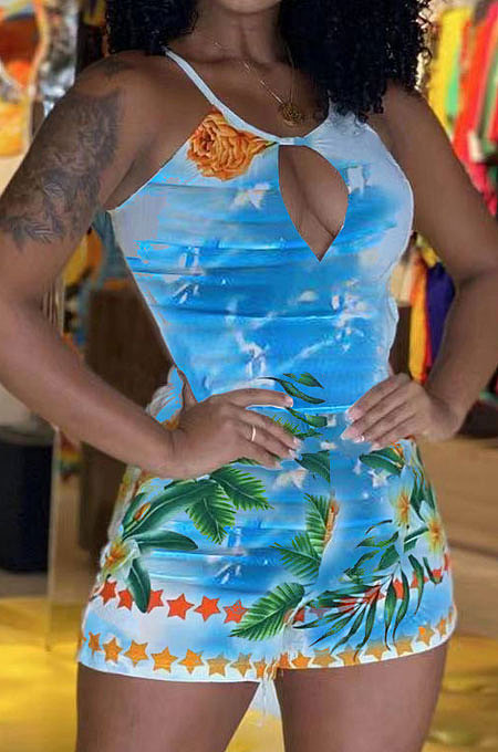 Blue Women Sexy Tight Romper Shorts ZK6024-2