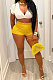 Yellow Euramerican Women Slim Fitting Short Sleeve V Neck Shorts Sets FFE153