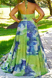 Green Euramerican Women Trendy Printing Long Skirts Sets FFE165