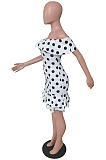 White Sexy A Word Shoulder Flounce Wave Point Print Dress BS1278-1