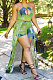Green Euramerican Women Trendy Printing Long Skirts Sets FFE165