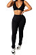 Black Euramerican Women Pure Color Condole Belt Elastic Force Casual Sport Pants Sets KZ2119-4