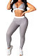 Gray Euramerican Women Pure Color Condole Belt Elastic Force Casual Sport Pants Sets KZ2119-3