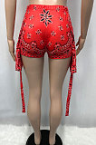 Red Euramerican Women Positioning Printing Mini Shorts Q895-1
