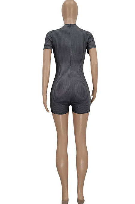 Gray Euramerican Women Tight Pit Bar Romper Shorts FFE150-1