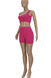 Rose Red Euramerican Women Sexy Pure Color Off Shoulder Shorts Sets FFE157