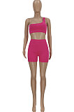 Rose Red Euramerican Women Sexy Pure Color Off Shoulder Shorts Sets FFE157