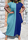 Sky Blue Euramerican Spliced Loose Round Neck Short Sleeve Irregularity Dress ALS260-3