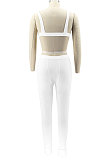 White Euramerican Women Pure Color Condole Belt Elastic Force Casual Sport Pants Sets KZ2119-1