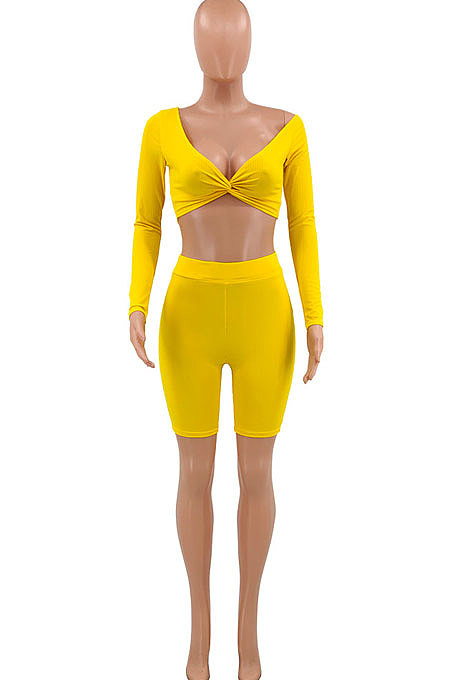 Yellow Sexy Pit Bar Off Shoulder Shorts Sets PY815-1