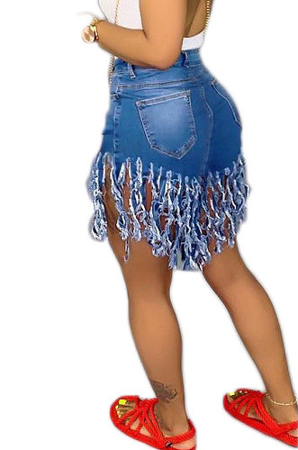 Euramerican Women Casual Tassel Denim Skirts AMM8360
